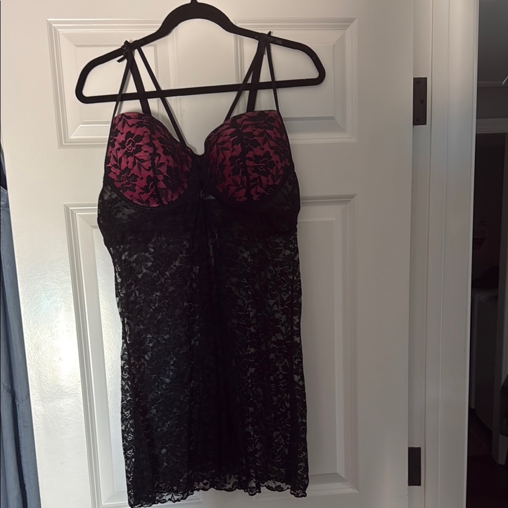 Elegant Black and Pink Lace Chemise
